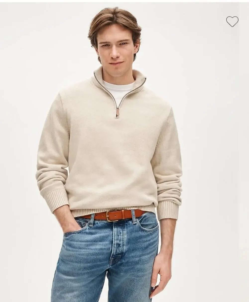 NWT J. Crew Cotton Quarter-Zip Sweater Heather Mist L